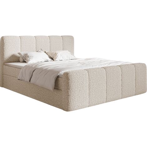 Selsey Cloudy II - Boxspringbett 200x200 cm, mit Bettkästen und Topper, Bouclé Hellbeige (1/5)