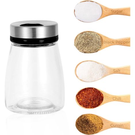 Barattolo per spezie con beccuccio regolabile, saliera da 180 ml, barattolo in vetro per spezie da cucina, adatto per conservare sale, pepe, zucchero e altre spezie - 1 pezzo (1/5)