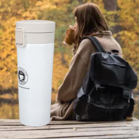 Mug isotherme, gourde portable en acier inoxydable pour voiture, blanche, 500 ml (1/5)