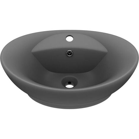 Lavabo ovale avec trop-plein, gris foncé mat, 58,5 x 39 cm, céramique.