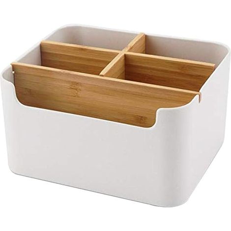 Boîte de rangement en bois pour télécommandes, organiseur de bureau multifonction (1/5)