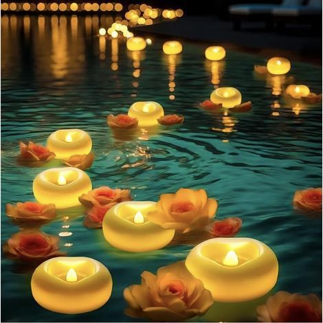 Set mit 24 flammenlosen LED-Schwimmkerzen, batteriebetrieben, für Pool-/Badewannen-/Whirlpool-/Hochzeits-/Tischdekoration (5,1 cm x 24) (1/5)