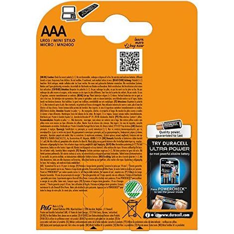 DURACELL PLUS POWER PILA ALCALINA AAA LR03 BLISTER4 (1/5)