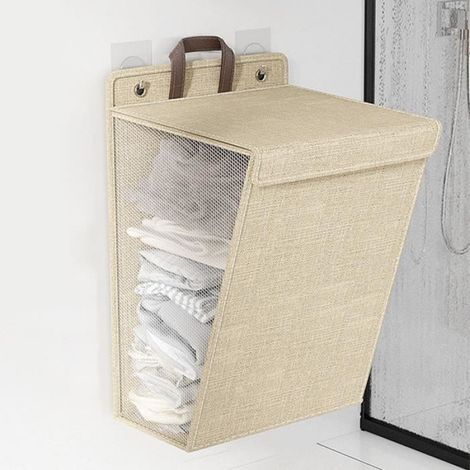 Panier À Linge Mural - Lin - Pliable - Grande Capacité - Pour Chambre Ou Placard - 1 Pièce (1/4)