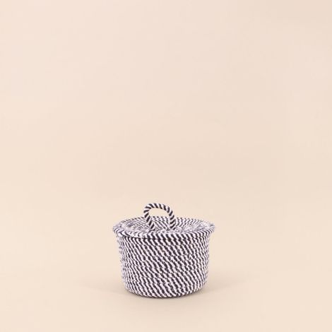 Panier rond en corde de coton noir et blanc 13x20cm (1/5)
