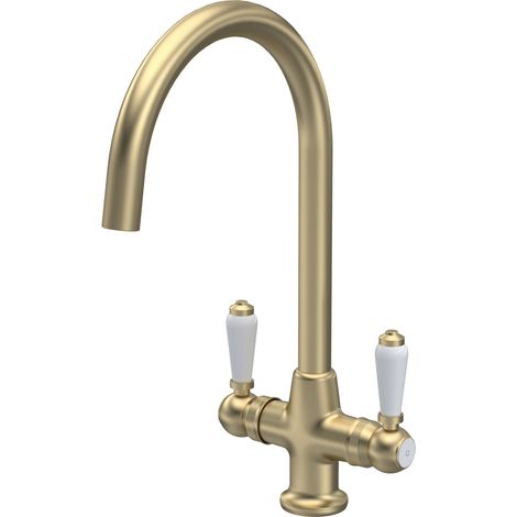 Traditional Mono Mixer Kitchen Tap with Lever Handles - Brushed Brass (1/5)