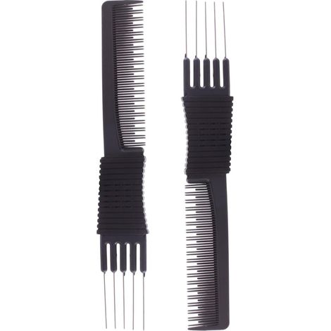 2 peignes professionnels de salon de coiffure pour crêper peignes en carbone noirs (1/5)