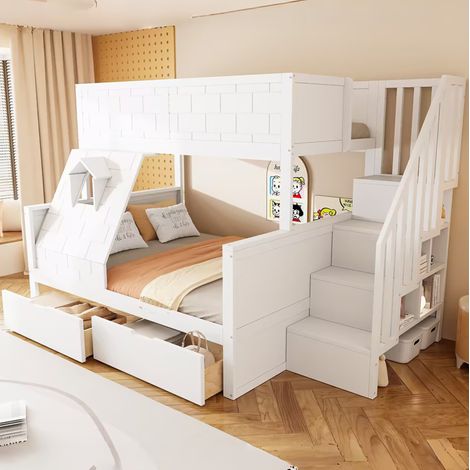 struttura letto 90x200 salvaspazio con scala bianco OKMYHOME (1/5)