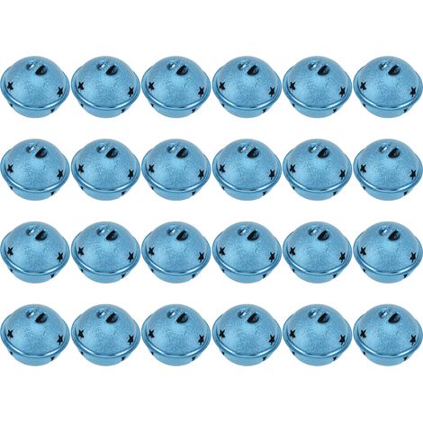 24 cloches de Noël, 40 mm, en fer, peintes, creuses, en forme d'étoile à cinq branches, à décorer soi-même pour le sapin de Noël, bleues.