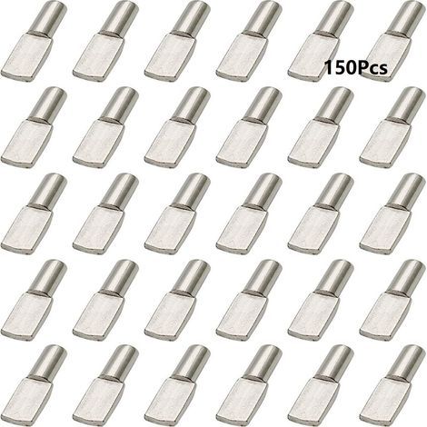 150 pcs Support Etagere 5mm, Taquet Etagere en Acier Plaqué Nickel Forme Cuillère, Cheville de Support Goupille pour Meubles Placard Bibliothèque Argenté (1/5)