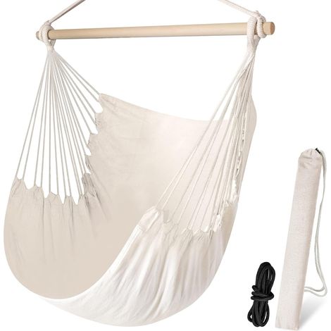 Sedie sospese in cotone e poliestere, estremamente comode e resistenti, ideali per uso interno ed esterno, ad esempio in camera da letto, su terrazze, ponti di barche, cortili e su mobili da giardino. (1/4)