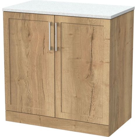 Stonnall Traditional Floor Standing 2 Door Vanity Unit with White Nebula Laminate Worktop, 800mm, Autumn Oak