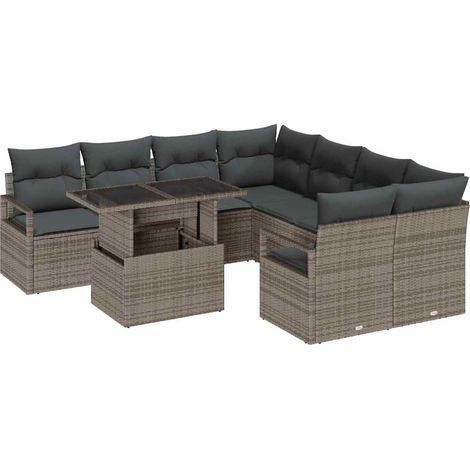 Garden Sofa Set with Storage with Pillow 9 pcs Grey Poly Rattan vidaXL