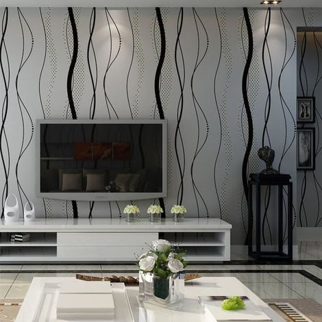 Papier Peint Mural 3D Courbe Stripe Tissu Non-tissé Décor Chambre 0.53 x 10m