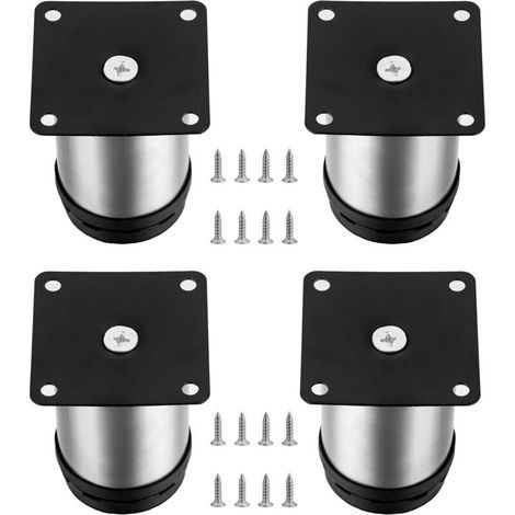 4 Pièces Pieds de Meubles Réglables, Pied de Table Reglable Hauteur Métal, Pieds Meuble Cuisine, Pieds de Meubles Armoires éTagèRes Table Acier Inoxydable, avec Vis (50X80MM, Argent) (1/4)