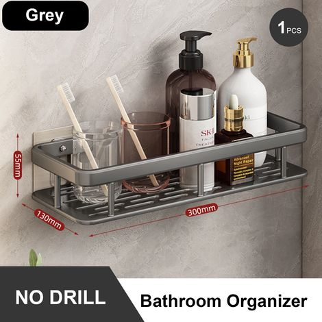 (gris) Étagère de rangement pour salle de bain en acier inoxydable antirouille, étagère de douche à ventouses, appareils de rangement pour la maison (1/5)
