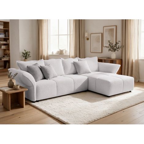 Canapé d'angle convertible réversible en velours tissé beige (1/5)