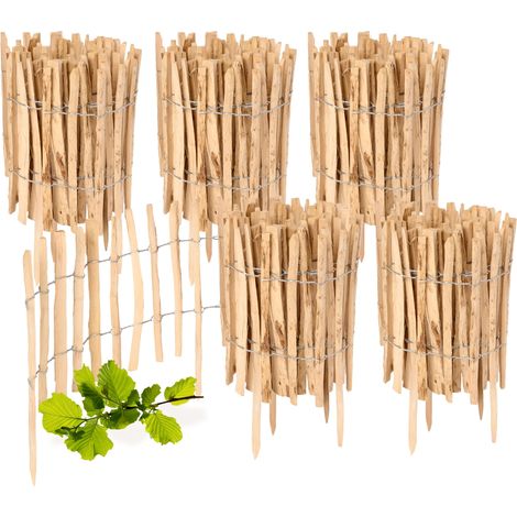 Garronda Cloture Jardin Exterieur à Planter en noisetier, clôture Jardin, clôture Bois, Bordure en Bois, ganivelle de Potager Exterieur GD-0156 Lot de 5 (Écart des Lattes: 3-5 cm, 35 cm x 5m)