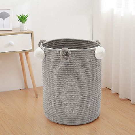 Laundry Basket Washing Clothes Storage Bag with Edge Hairball Decoration, Grey (1/5)