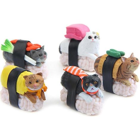 Set mit 5 Mini-Kawaii-Cartoon-Sushi, kompatibel mit Katzenfiguren, Miniaturfiguren und Mini-Feengärten. (1/5)