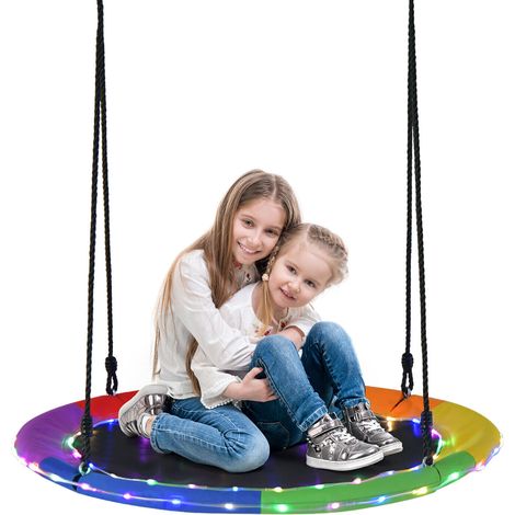 100cm Flying Saucer Tree Swing 8 Light Modes Hanging Round Swing 300kg Capacity (1/5)
