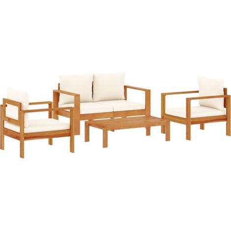 Salon de jardin avec coussins 4 pcs Mobilier de jardin bois d'acacia massif (1/5)