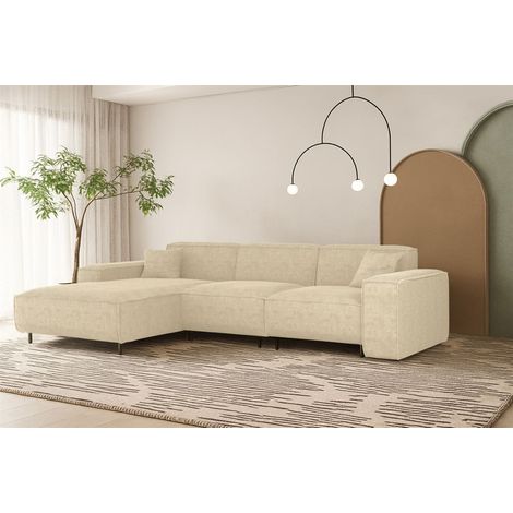 Ecksofa Designersofa GLORIA in Stoff Scala Creme Ottomane Links