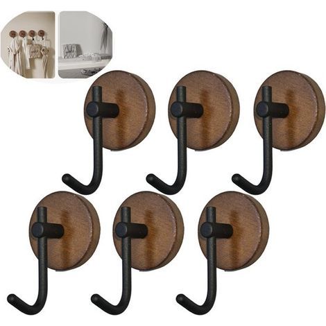 Selbstklebende Wandhaken aus Holz - Dekorative Haken im rustikalen Stil - Natürliche dunkle Walnussfarbe - Wanddekoration - Geeignet zum Aufhängen von Handtüchern, Schlüsseln, Hüten, Mänteln, Bademänt