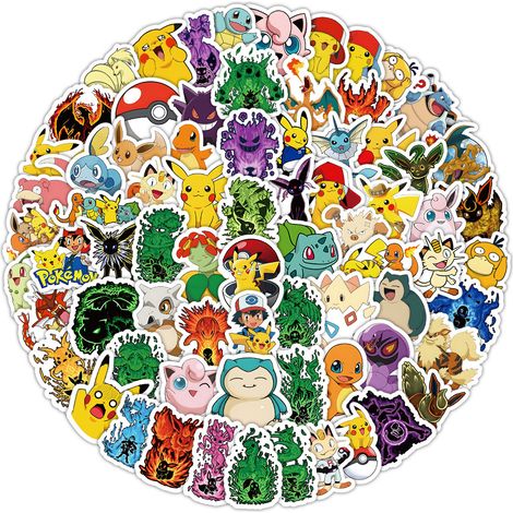 KOWOLL 100 autocollants Pokémon en vinyle imperméable pour les fans, parfaits pour les fêtes, la décoration et les cadeaux. (1/3)