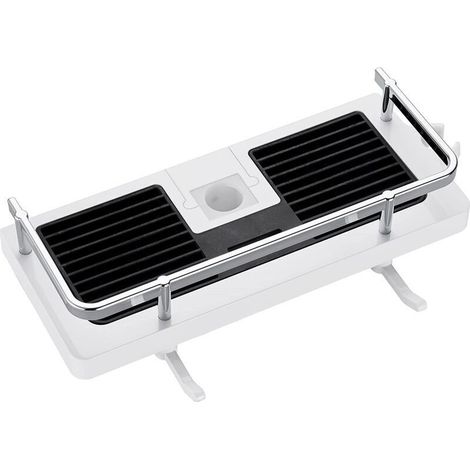 Étagère Blanc Douche sans Percage Tablette de Douche 24 à 25mm Support pour Rangement pour Salle de Bain avec 2 Crochets (1/4)