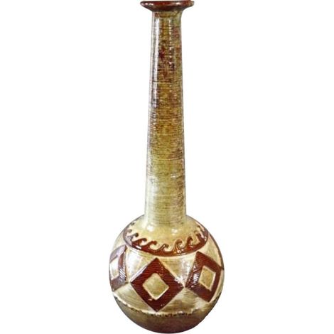 Vaso in ceramica color sabbia con motivo marrone, 38x14 cm (1/2)