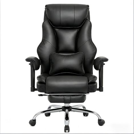 Silla de oficina ergonómica reclinable con reposapiés en PU negro MODENUIT (1/5)