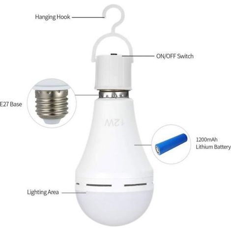 Ampoule LED D'urgence - 12 W - 6000 K - Culot E27/E26 - Pour Coupure De Courant - 1 Pièce (1/5)