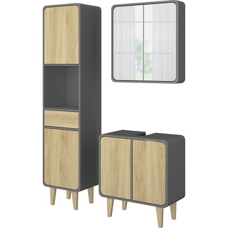 Badmöbel-Set Arla, Anthrazit/Eiche, 3 Teile, mit Hochschrank, Vicco