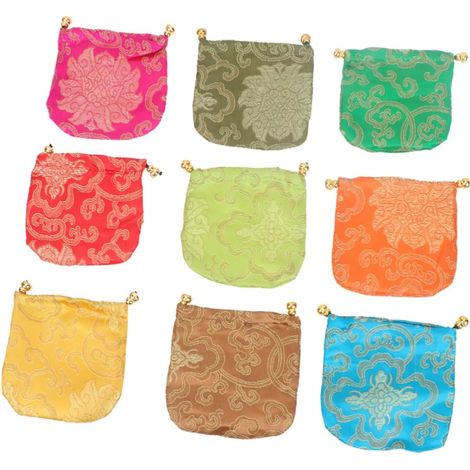 9pièces Poches à Bijoux Soie Cordon De Serrage De Rangement Polyvalents Pour Mariage Voyages Et Motifs Variés (1/5)