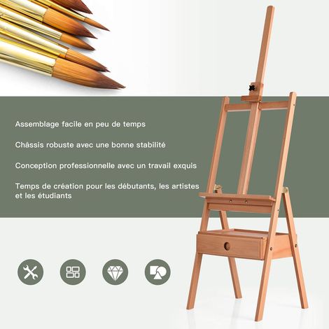 COSTWAY Chevalet de Peintre sur Pied en Bois Hêtre Hauteur 2M avec Tiroir et Plateau Support de Toile Réglable à 92cm pour Affichage (1/5)