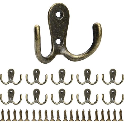 Vintage-Wandhaken – 10er-Set – Massives Bronzemetall – Stabile Doppelhaken – Für Flur und Badezimmer – 2 kg pro Haken (1/5)