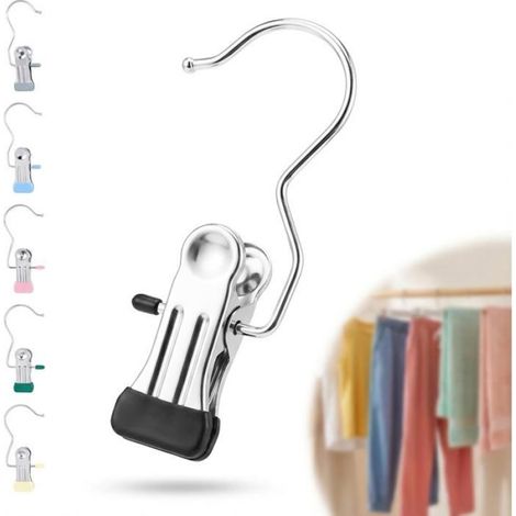 Cintres multifonctions avec clips - - Lot de 24 pièces - Acier inoxydable - Dimensions 5x12 cm - Rotatif à 360° (1/5)