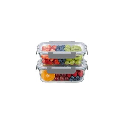Lot de 2 Boîtes Alimentaires en Verre Borosilicate (1040 ml) avec Couvercles Hermétiques et Sans BPA Compatible Microondes, Lavevaisselle et Congélation Pour Meal Prep et Lunch Box (1/5)