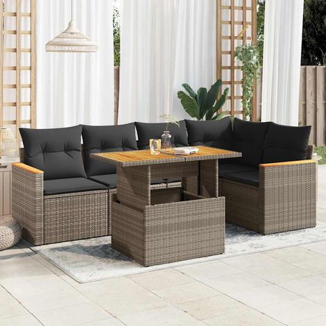 vidaXL Set sofás jardín y cojines 6 pzas ratán sintético acacia gris (1/5)