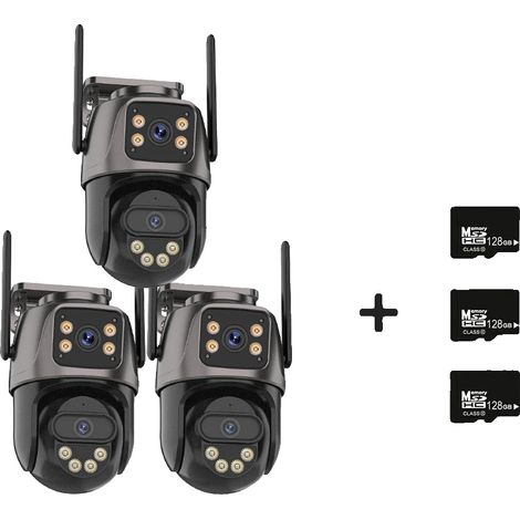 Caméra IP, Résolution 4K, Double Objectif, 3PCS Ajouter 128G Carte, Prise EU (1/2)