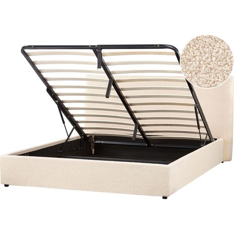 Letto matrimoniale con contenitore in tessuto bouclé beige 160 x 200 cm Lavaur