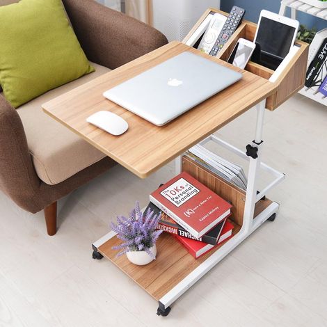 soges Beistelltisch Pflegetisch Hochverstellbarer Computertisch Laptoptisch PC Notebook Tisch Laptopständer Notebookständer mit Rollen und Stauraum für kleinen Artikeln