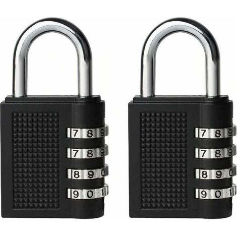 2PCS Serrures à combinaison Cadenas extérieur pour l'école Locker Boîte outils Pad Lock Petit Combo Digit Sports Gate Réinitialisable Code 4 Chiffres Casier Exterieur Serrure Clé (Noir) (1/5)