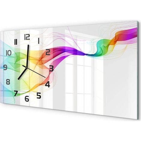 Grande Horloge Murale Salon 60x30 cm Verre Trempé Mouvement Silencieux Abstraction colorée (1/5)