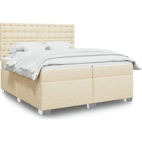 Cama box spring con colchón tela color crema 200x200 cm vidaXL (1/5)