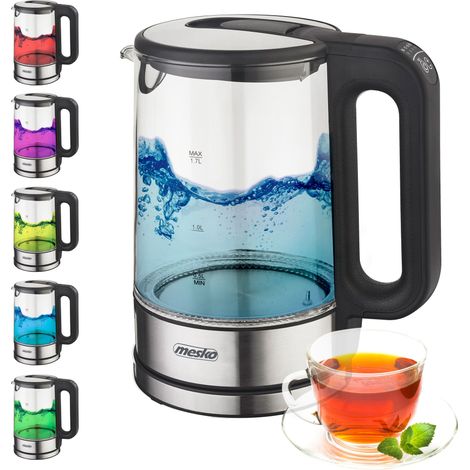 Mesko Home MS 1301B tetera eléctrica 1,7 L 2200 W Negro, Acero inoxidable, Transparente (1/5)