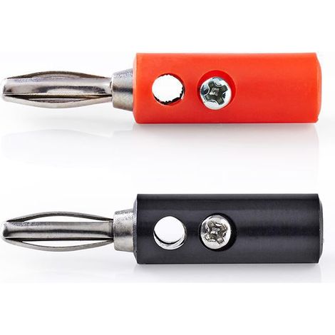 Connecteur banane droit male nickele vis diametre dentree du cable 45 mm pvc rouge noir 4 pcs boite