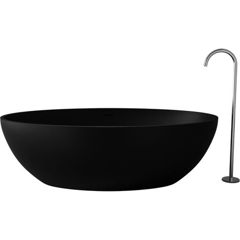 Freistehende Badewanne Bernstein RELAX Mineralguss 176x103cm Schwarz matt ohne Standarmatur ohne Siphon