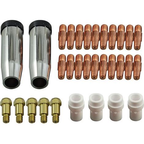 MIG MAG Électrodes Contact M8 140.0442 1,2mm Buse Conique Gaz 145.0078 Pointe de Soudure 142.0020 Buse Diffuseuse Gaz Céramique 014.0023 pour torche de soudure 36KD MB36 Co² 31pcs (1/5)